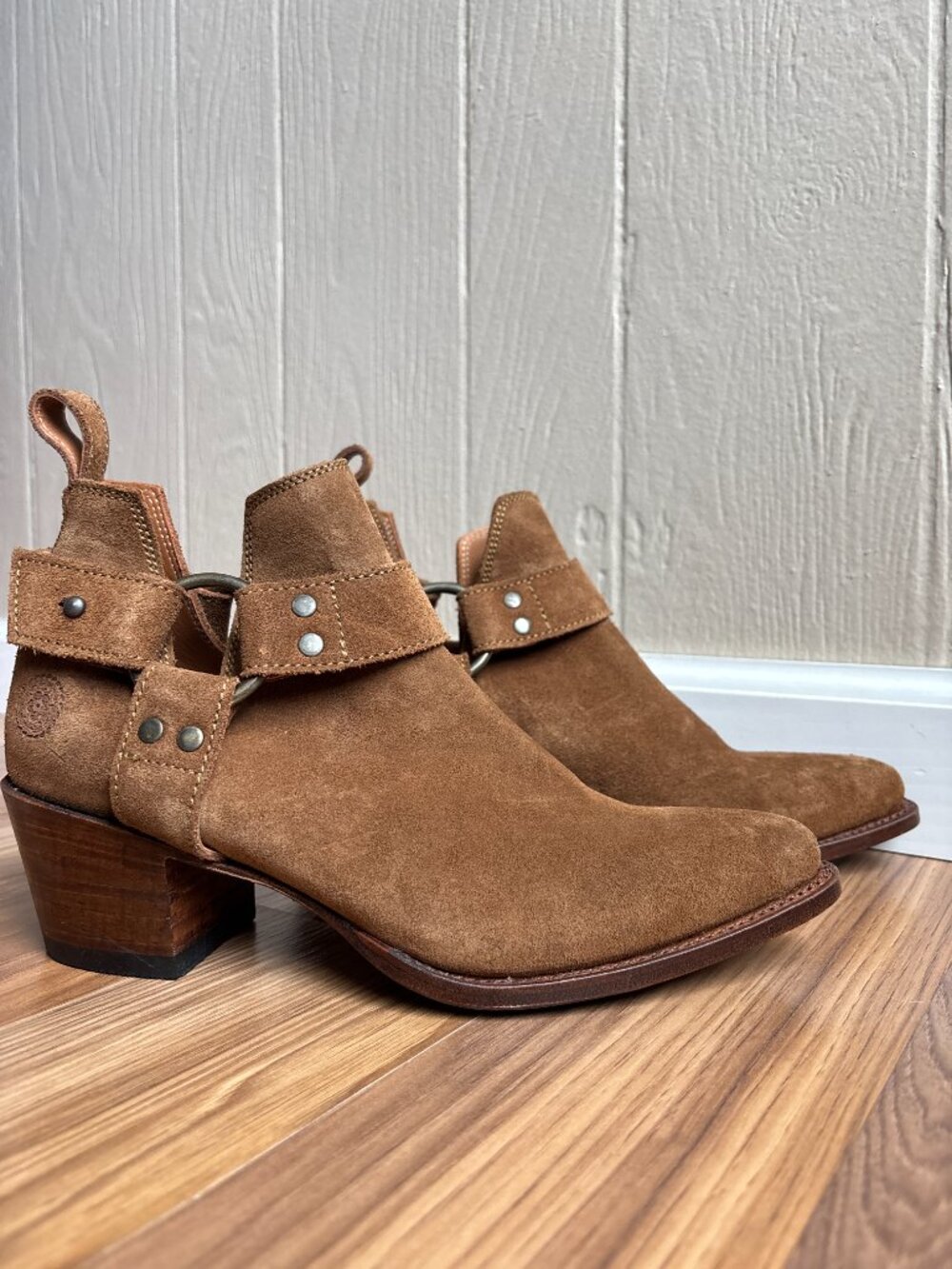 Ranch Road Azalea Harness Suede Leather Heeled Boots Booties Made in Spain - Picture 3 of 14